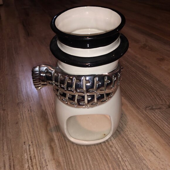 Rare Collectible Bath & Body Works White Ceramic Snowman Candle Holder Luminary - Picture 2 of 6